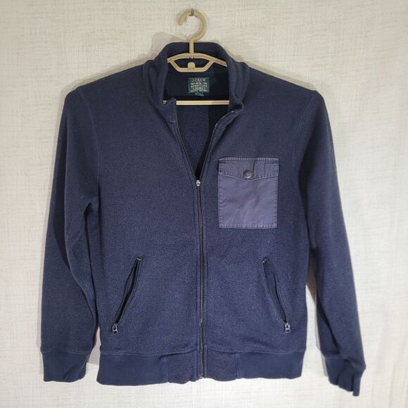 J Crew Sweater Mens‎ Medium Blue Pullover Sweatshirt Pockets Casual Fleece READ - Picture 1 of 9